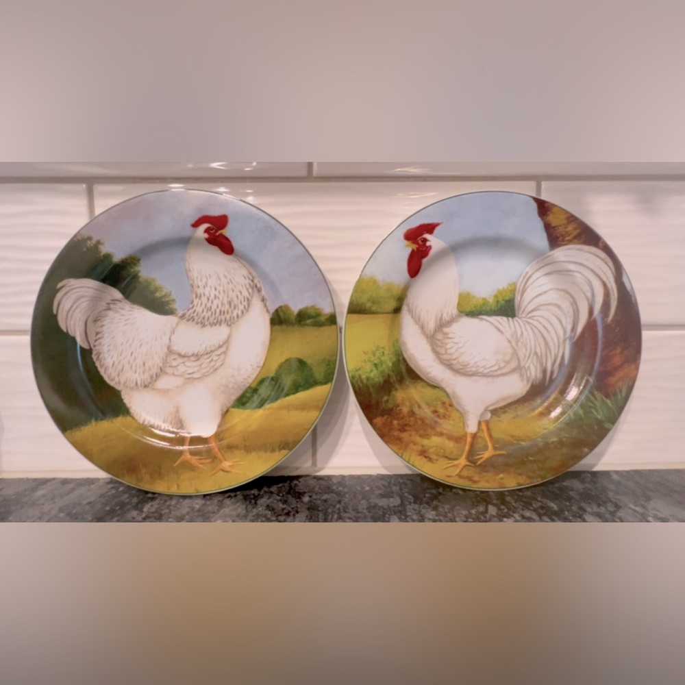 Ceramic Set of 2 Vintage “ON THE FARM” Chicken Plates like new. - Picture 1 of 7